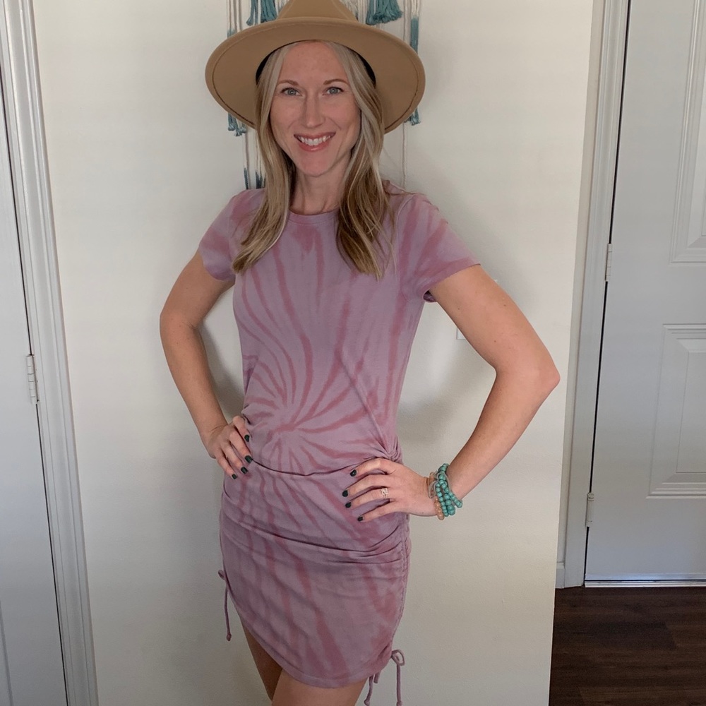 Purple tie-dye side cinch dress by PINK.